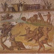 unknow artist Mosaic from the Roman villa at Zliten in Tripolitania showing horses and cattle threshing corn Germany oil painting artist